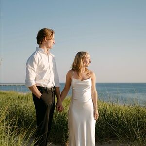 Selfie Leslie Satin Slip Dress - Ivory White